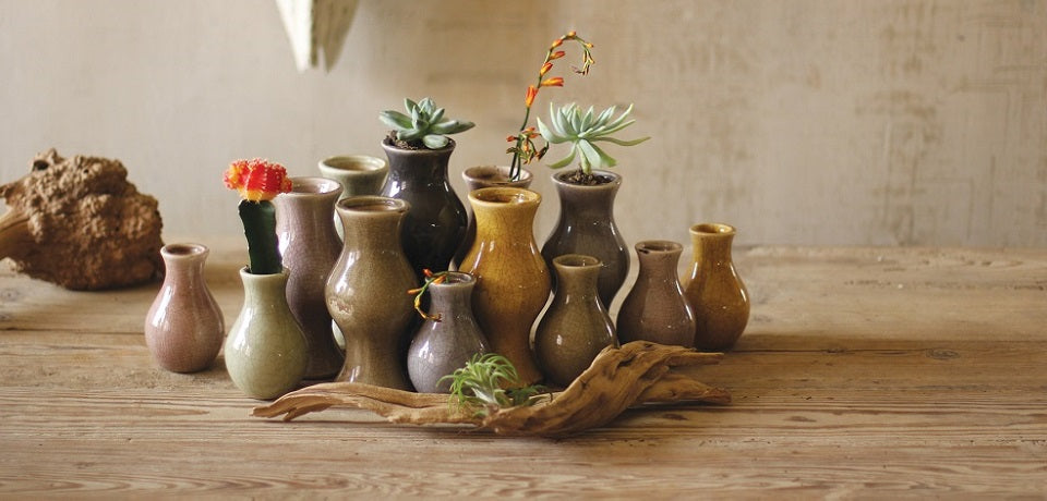 Ceramic Earth Tone Bud Vases - Set of 13