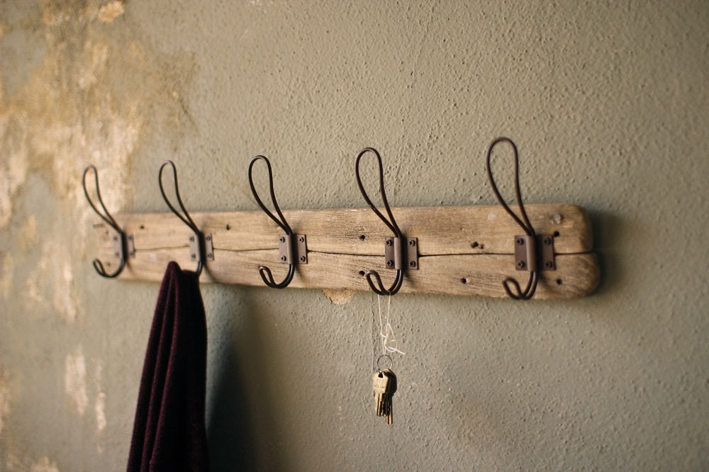 Recycled Wood Coat Rack With Rustic Hooks