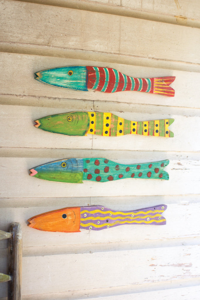 recycled wood folk art fish-set of 4