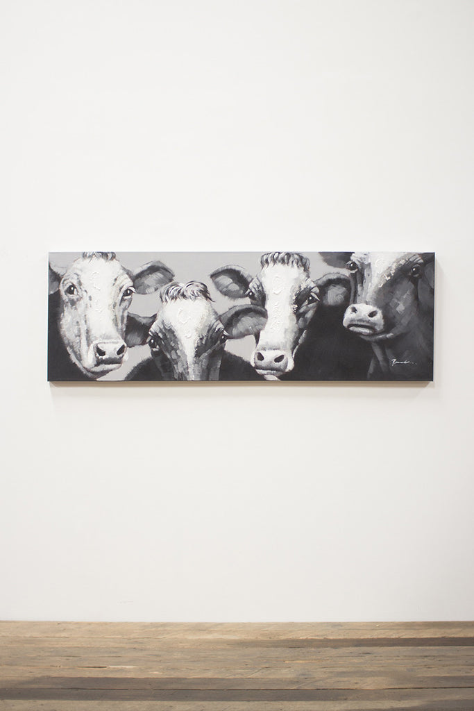 oil painting \ black and white four cows