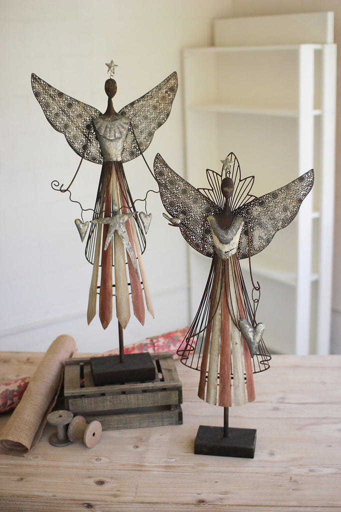 set of 2 galvanized angels