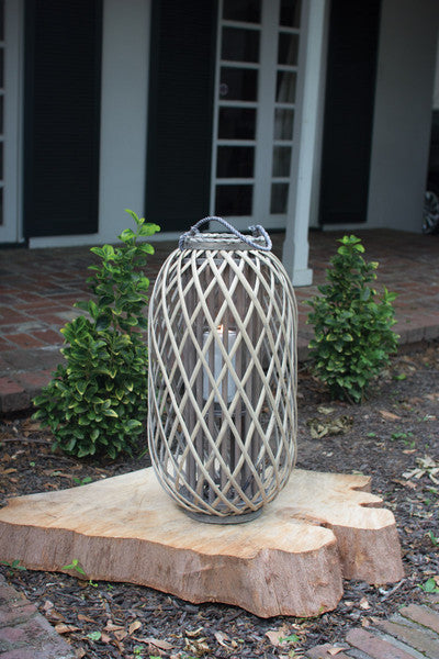 grey willow lantern with glass \ large