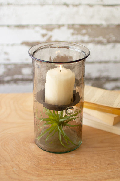 Mini Smoked Glass Candle Cylinders With Rustic Insert - Medium