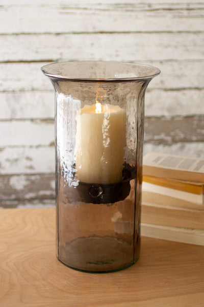 Original Smoked Glass Candle Cylinder With Rustic Inserts - Medium