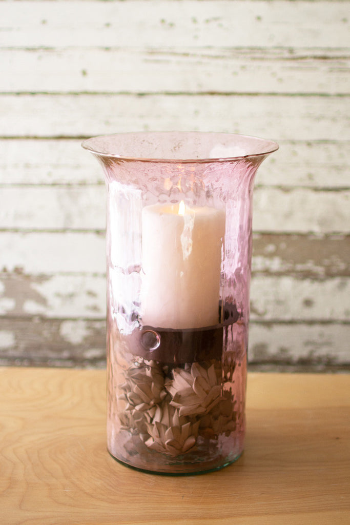 Original Lilac Candle Cylinder With Rustic Inserts - Medium