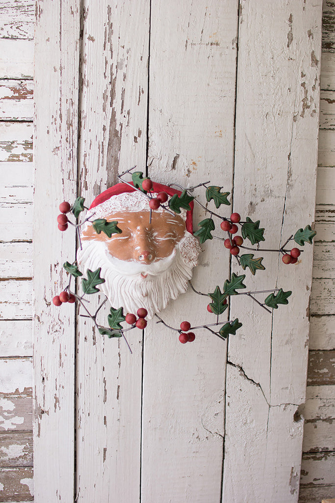 Clay Santa With Holly Wall Hanging