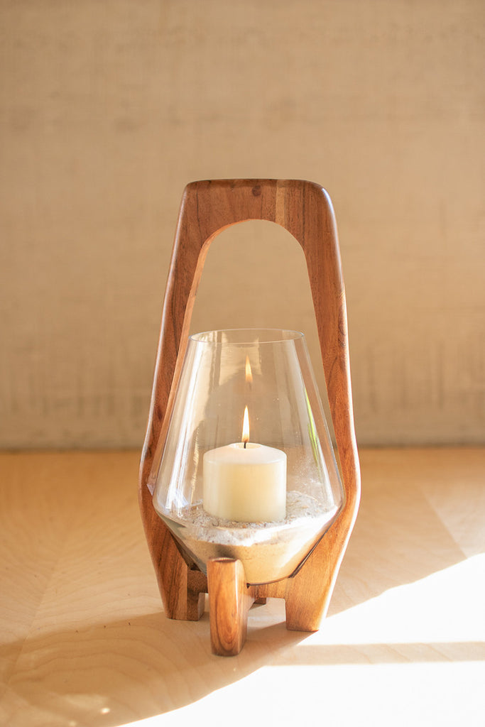 Oval Wood and Glass Lanterns