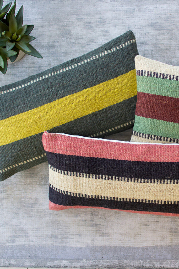 Striped Jute Lumbar Pillows - Set of 3