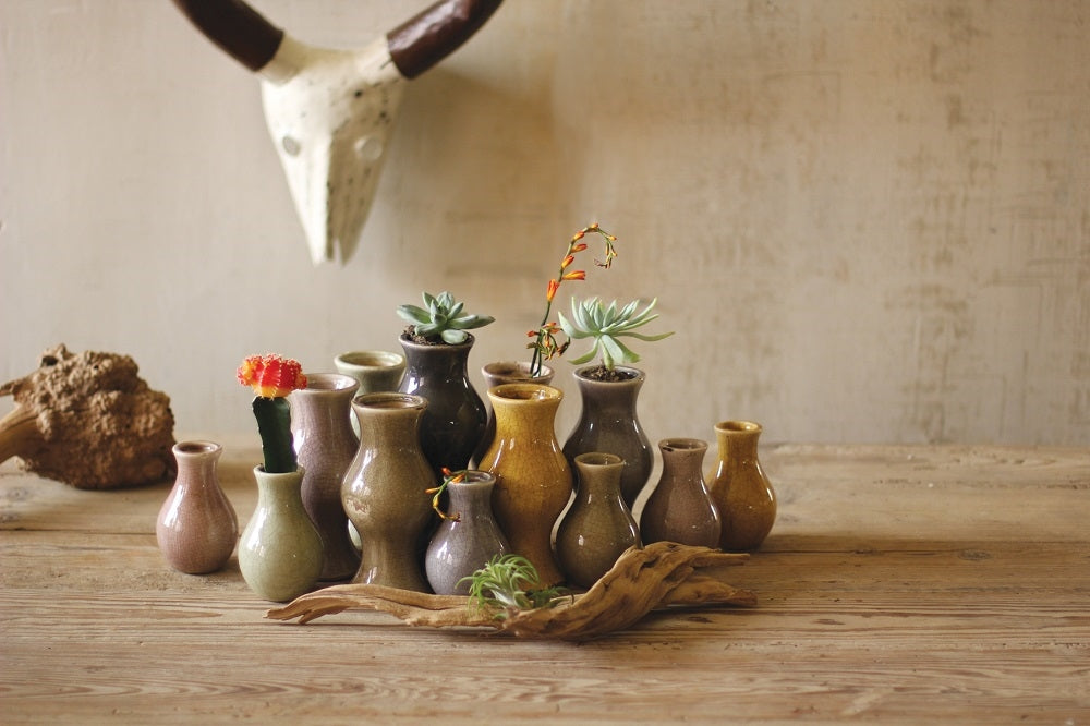 Ceramic Earth Tone Bud Vases - Set of 13