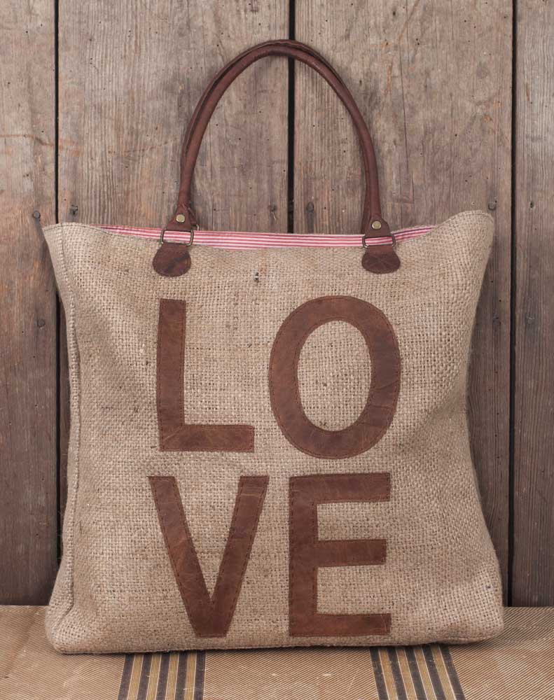LOVE Burlap Weekender Bag