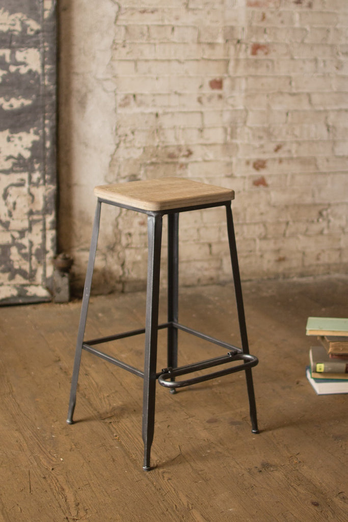 Metal Bar Stool With Square Wooden Seat