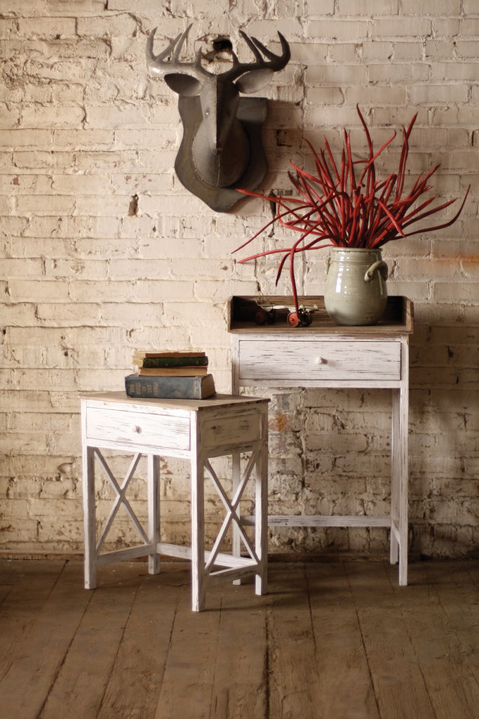Whitewashed Side Table With Distressed Wooden Tops - Set of 2