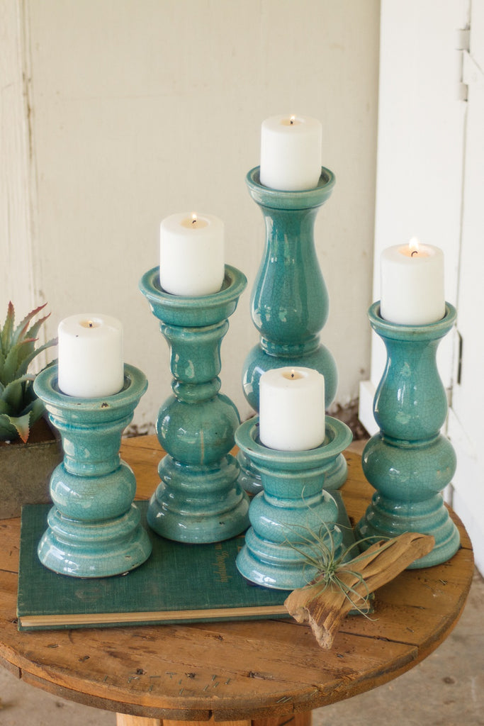 Turquoise Ceramic Candle Holders - Set of 5