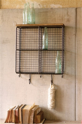 Wire Mesh Four Square Cubbies with Wooden Top