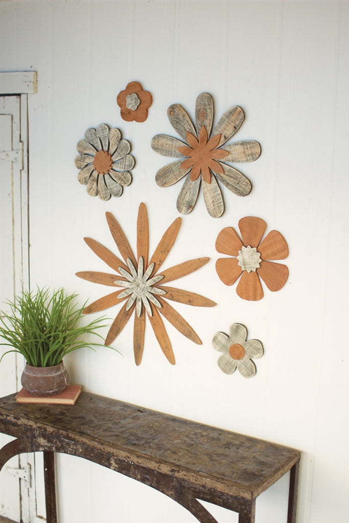 Wooden Flower Wall Art - Set of 6
