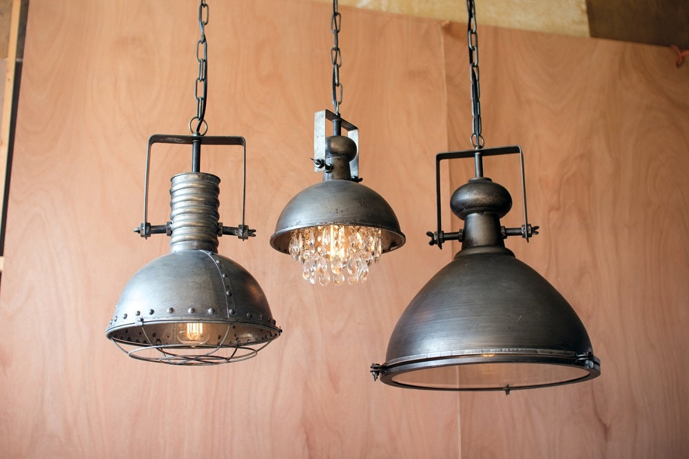 Metal Pendant Lamp With Hanging Glass Gems