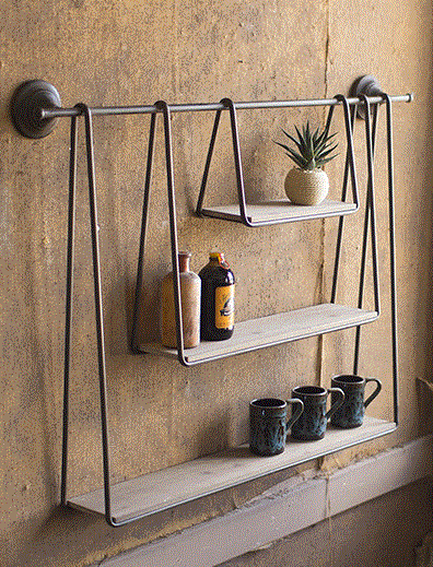 Wood And Metal Triple Hanging Shelf