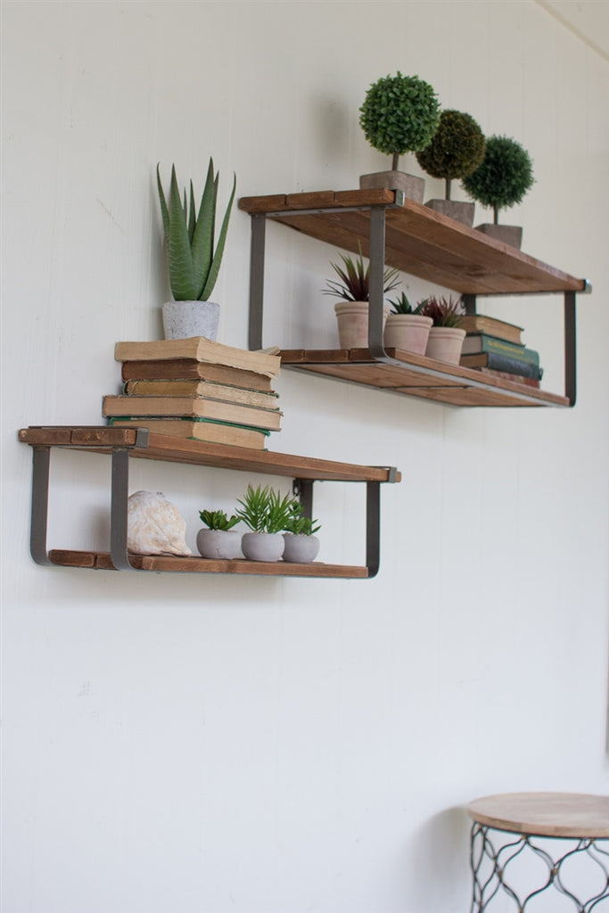 Recycled Wood And Metal Shelves - Set of 2
