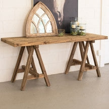 Recycled Wooden Deep Console With Saw Horse Base