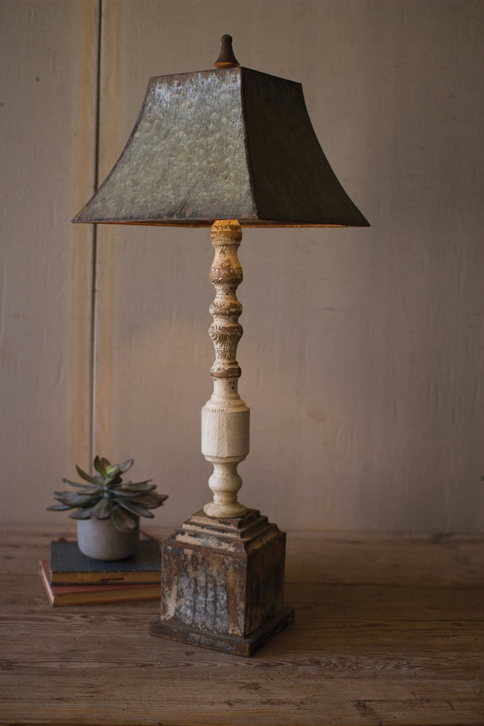 Tall Turned Banister Lamp With Metal Shade