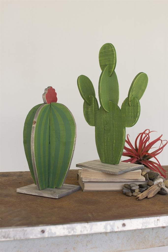 Painted Wooden Cactus - Set of 2