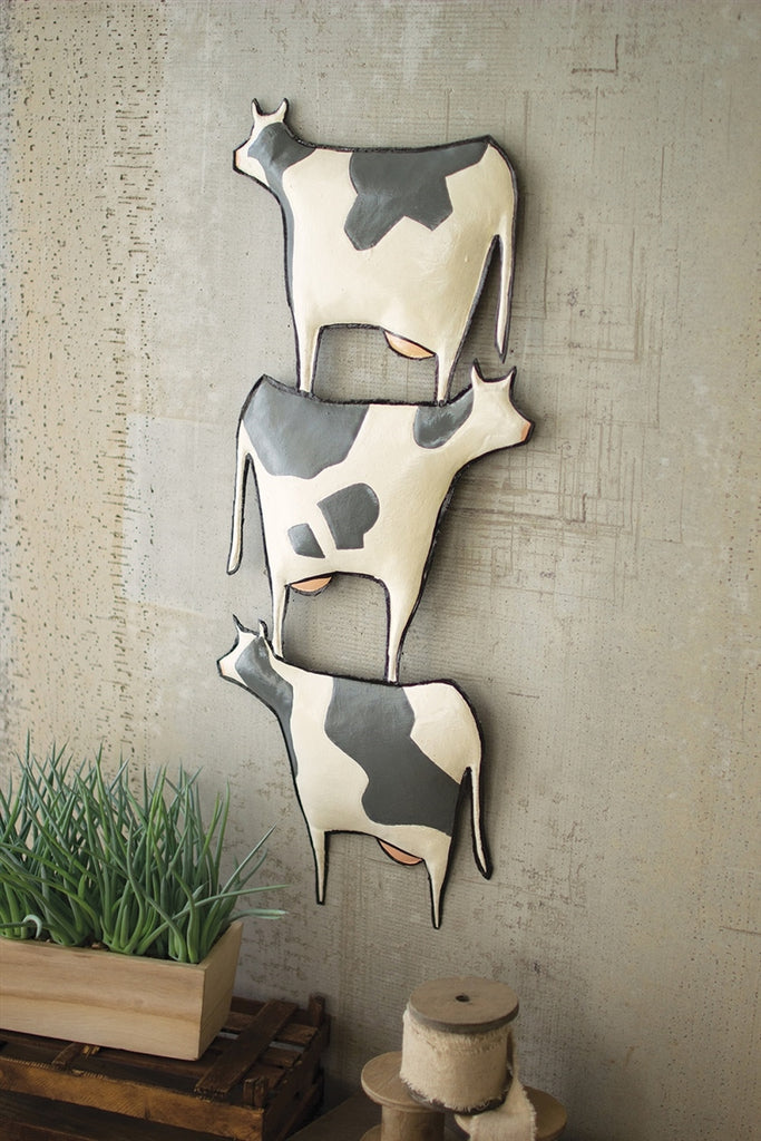 Painted Metal Stacked Cows Wall Hanging