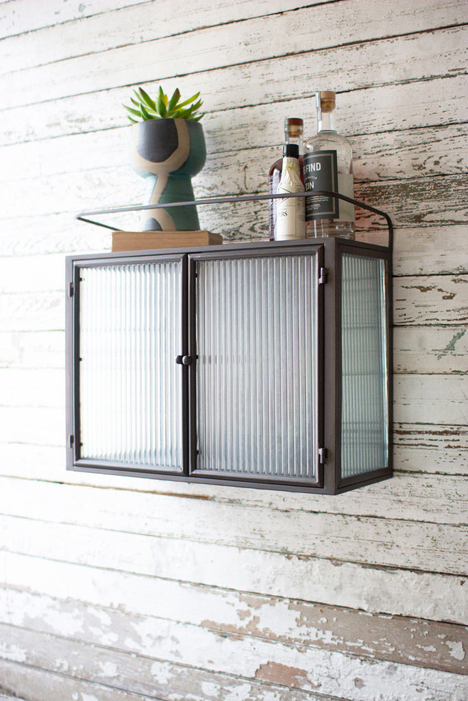 double door metal and corrugated glass wall cabinet