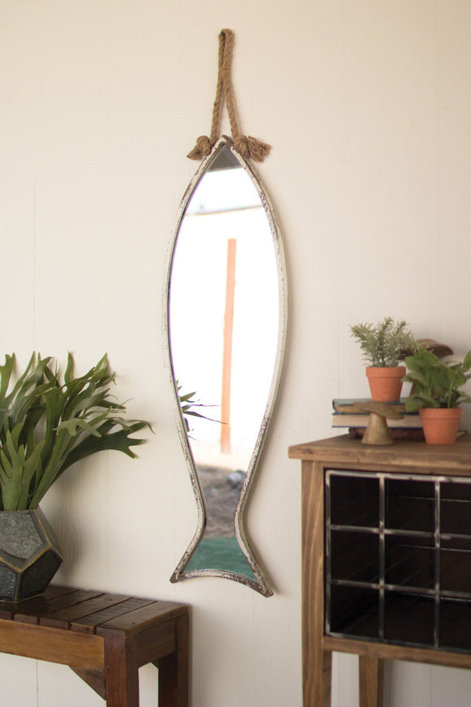 vertical fish mirror with rope hanger