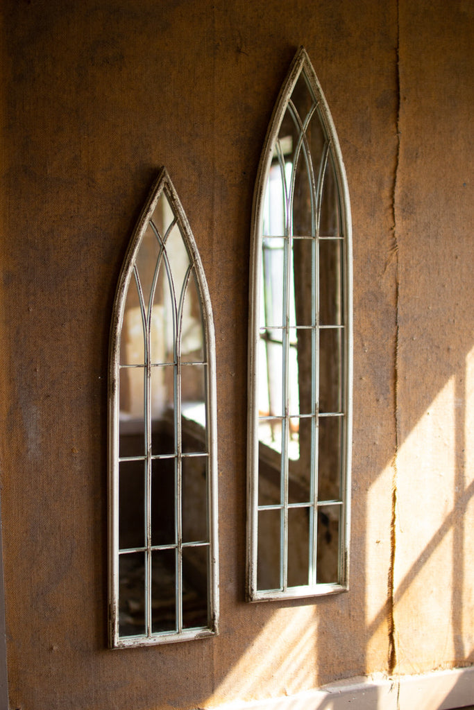 set of 2 tall wood and metal church mirror