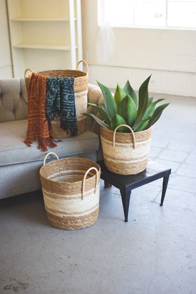 set of 3 two toned natural round baskets