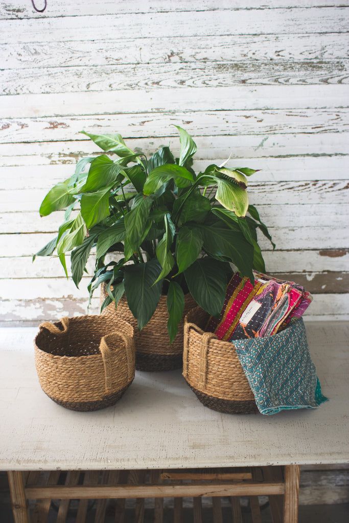 Round Baskets With Jute Handles - Set of 3