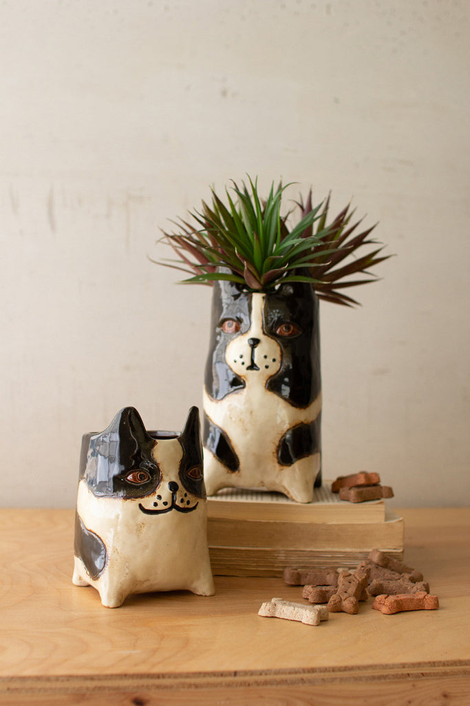 set of two ceramic dog planters