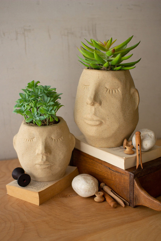 Ceramic Face Planters - Set of 2