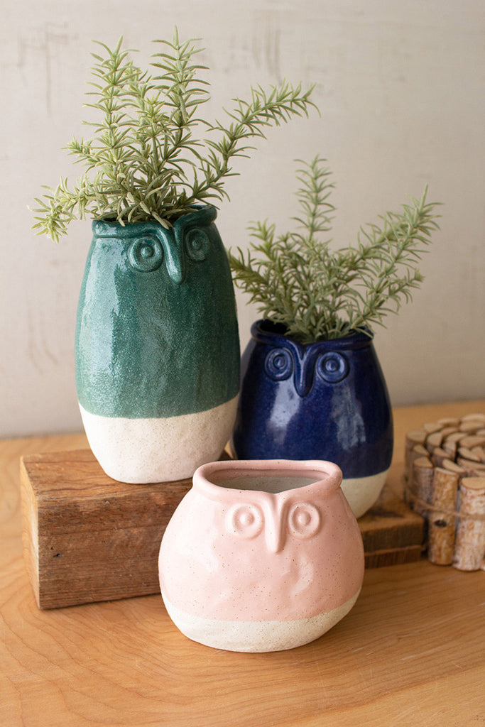 Ceramic Owl Planters - Set of 3