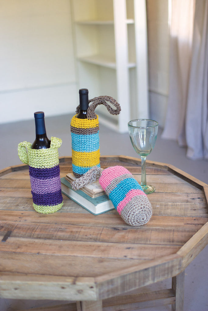 set of 3 crocheted fique wine bags