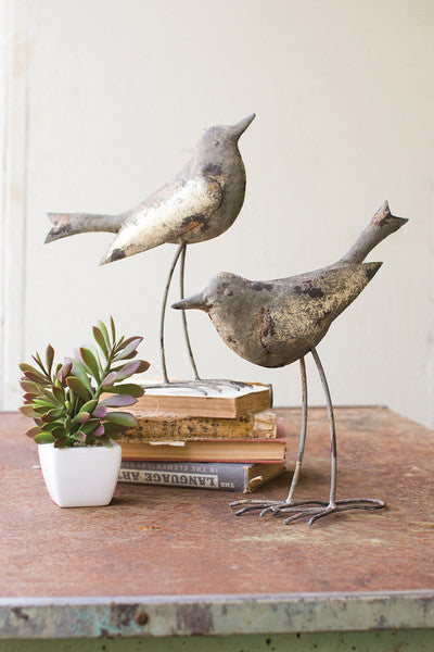set of 2 metal birds \ rustic grey