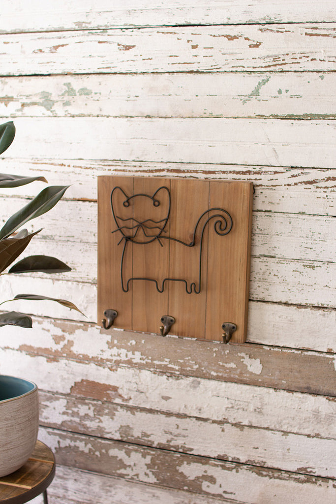 wood and metal pet wall hooks \ cat