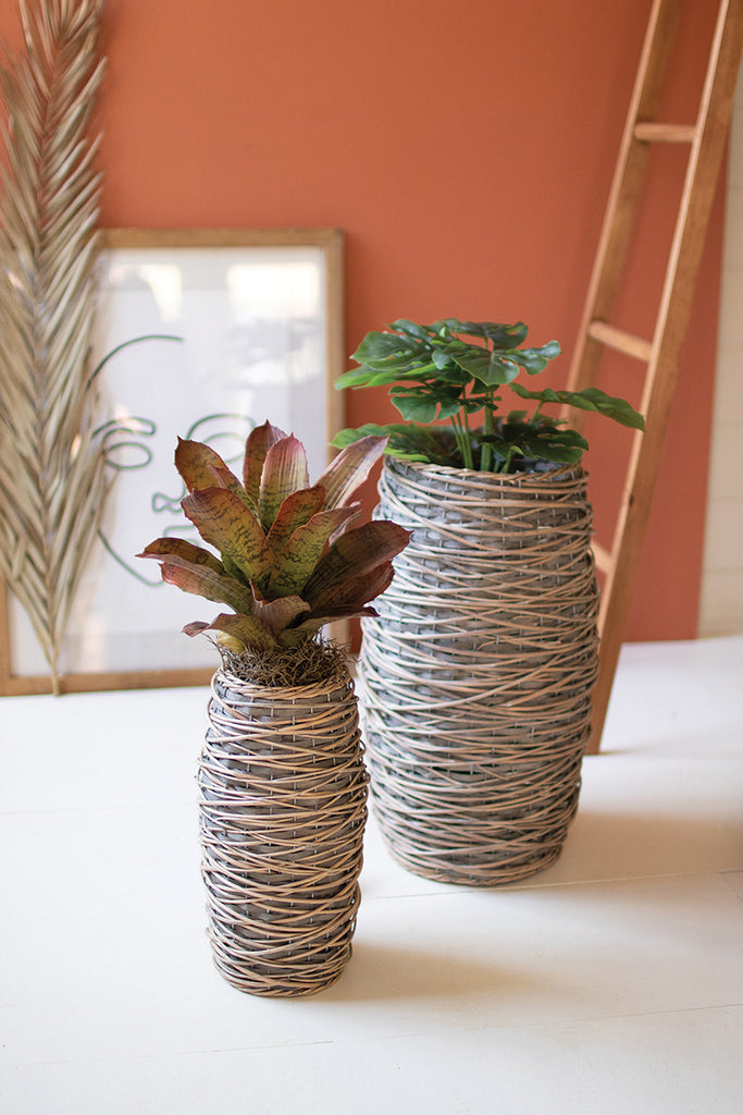 Tall Oval Rattan Planters - Set of 2