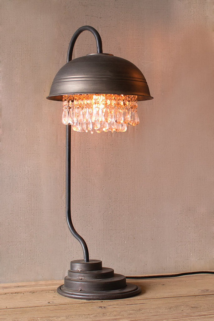 metal dome table lamp with hanging gems