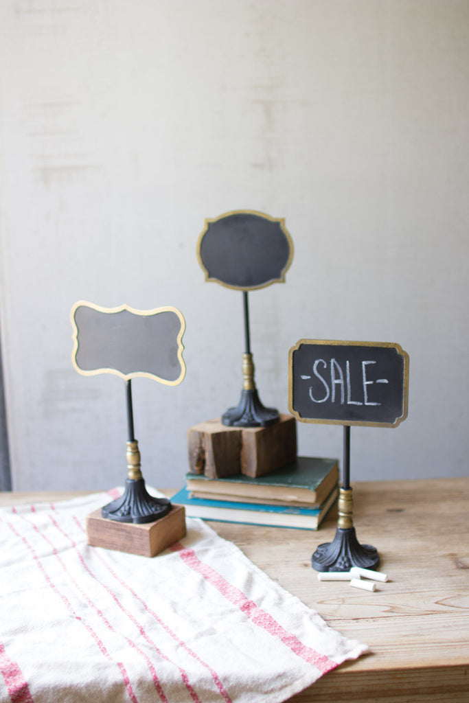 set of 3 chalk boards on stands \ one each design