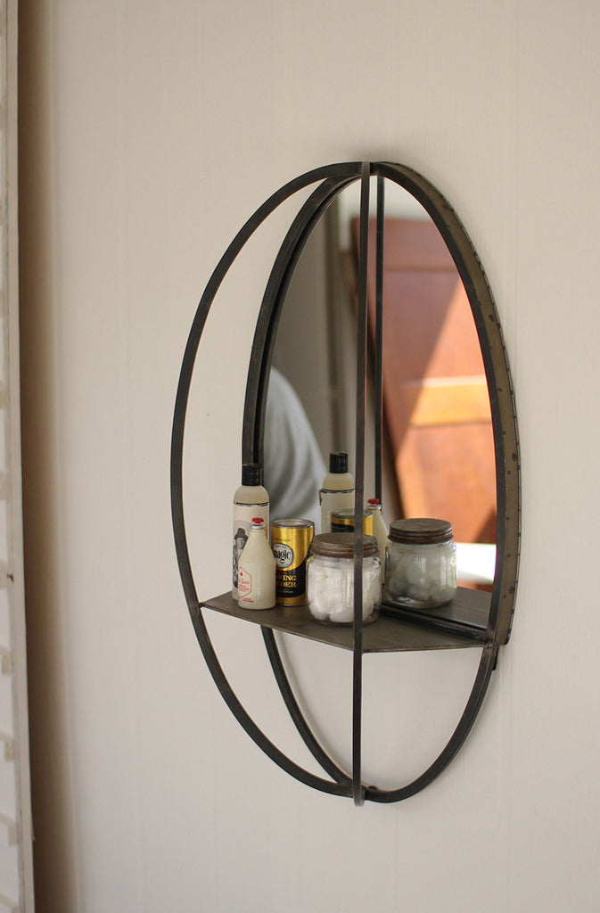 oval mirror with wall shelf