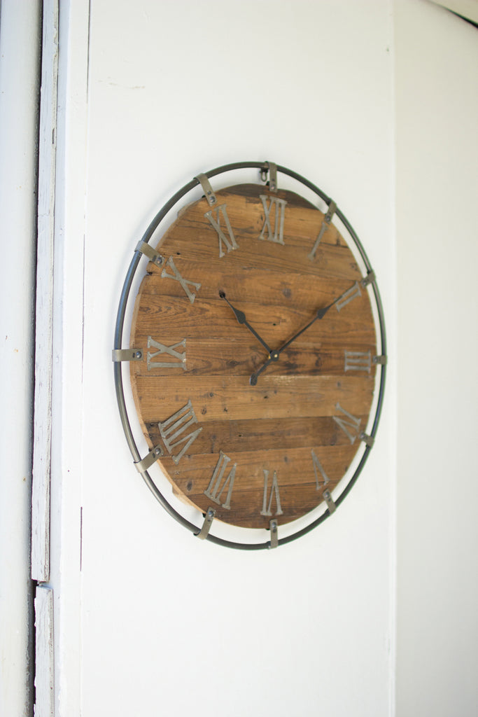 Wooden Wall Clock With Metal Frame