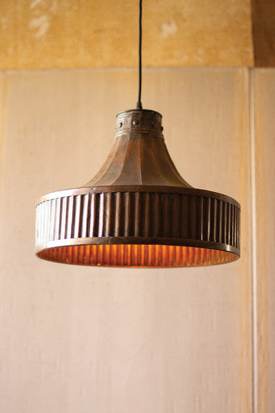 corrugated copper pendant light