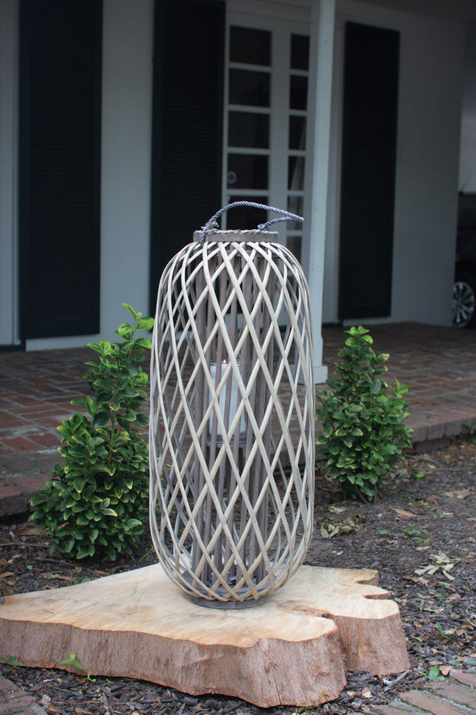tall grey willow lantern with glass \ large