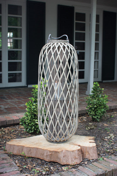 tall grey willow lantern with glass \ small