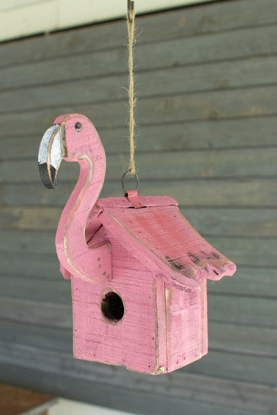 recycled wood flamingo birdhouse