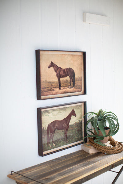 set of 2 horse prints under glass
