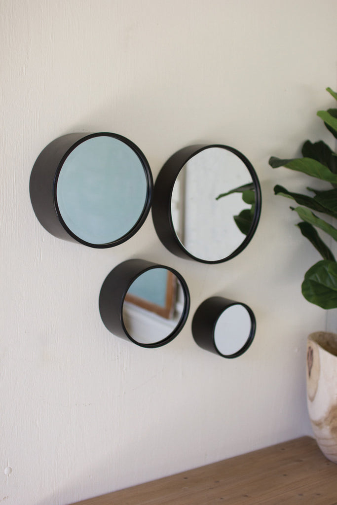 set of 4 antique black round metal wall mirrors