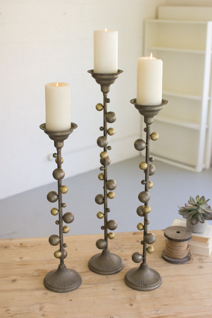 set of 3 metal candle stands with ball details