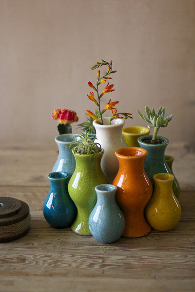 set of 13 multi-colored ceramic vases